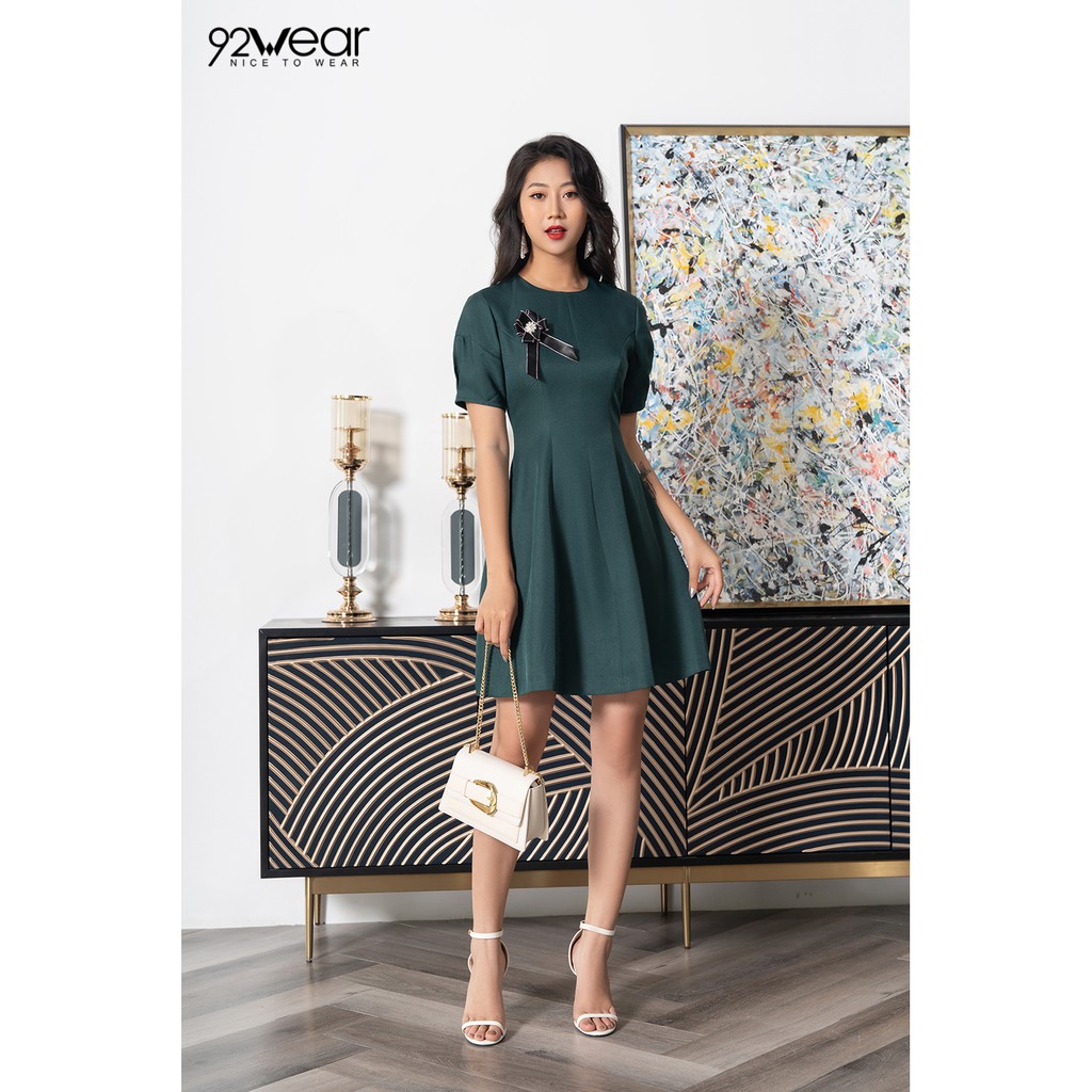 Đầm xòe ngắn tay dáng dài có đính nơ ngực DEW0659 - 92wear | BigBuy360 - bigbuy360.vn