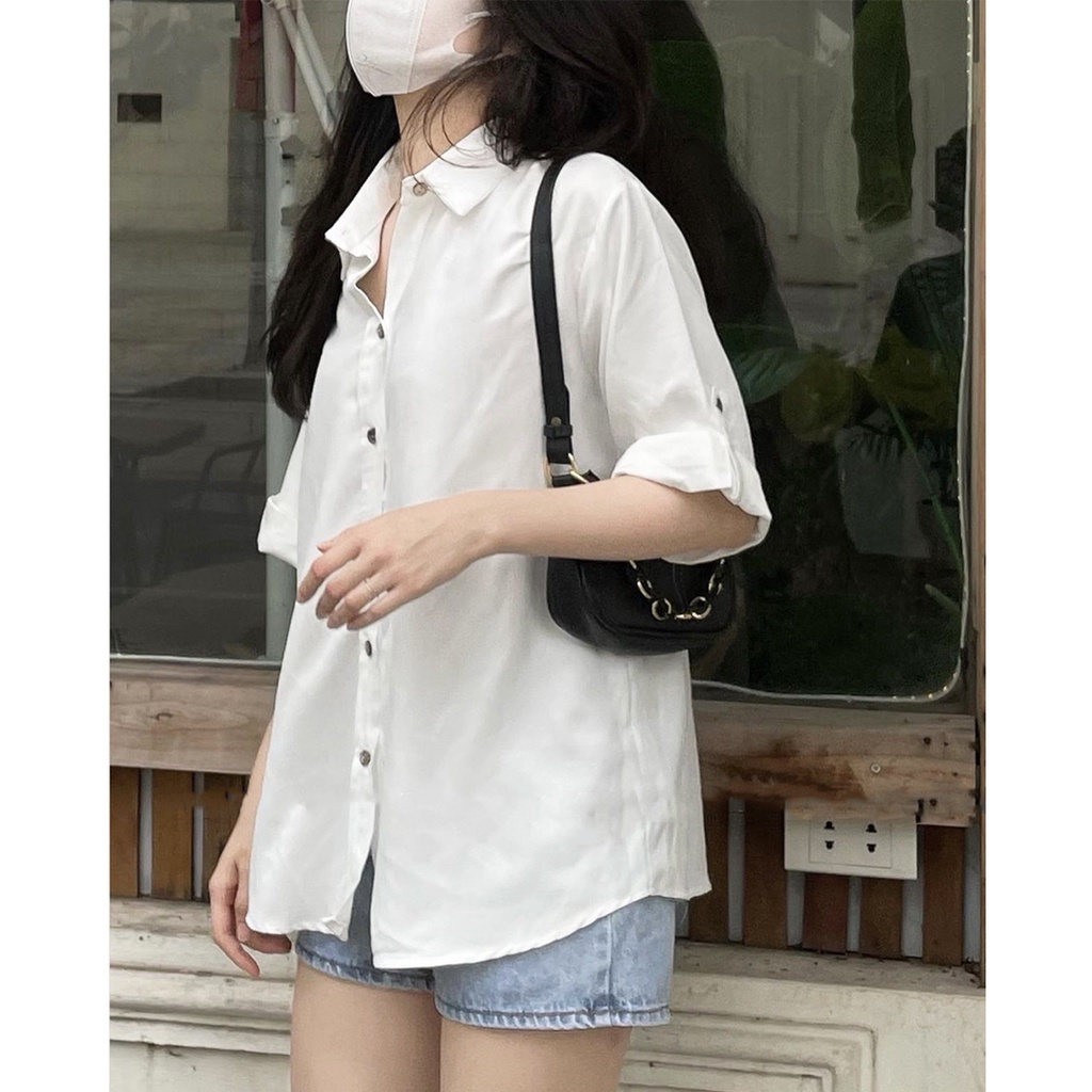 Áo sơ mi Hàn Quốc, Áo sơ mi thô mịn tay gập style Ulzzang