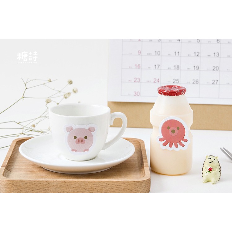 Hộp 45 miếng sticker mẫu động vật tròn