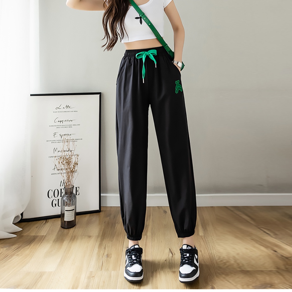 Quần jogger nữ thể thao, quần baggy ống rộng lưng thun bo gấu DELYN