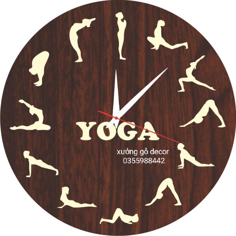 [Siêu Rẻ] Đồng Hồ Treo Tường YOGA Tư Thế Chào Mặt Trời 30x30cm