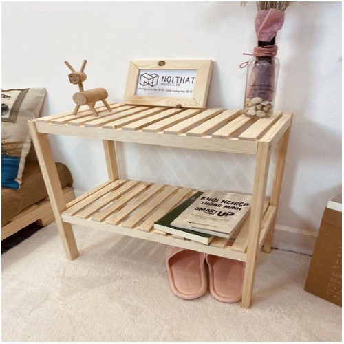 Kệ gỗ để giày dép 2 tầng 3 tầng gỗ thông tự nhiên cao cấp tự lắp ráp dễ dàng, Kệ giày dép 2 tầng bền đẹp
