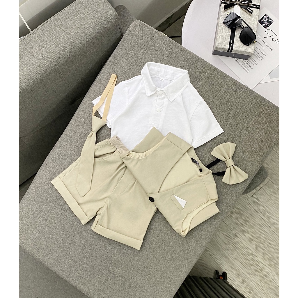 Bộ Vest Ghile Bé Trai Công Tử Bạc Liêu Sang Chảnh + Tặng kèm áo thun cổ sơmi  - Da