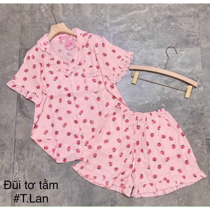 Bộ đũi đùi mặc nhà, Bộ ngủ pijama cộc tay quần đùi hoạ tiết dễ thương