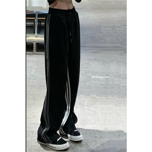 Quần Thể Thao Ống Rộng Sọc Dọc Phong Cách Hàn Quốc