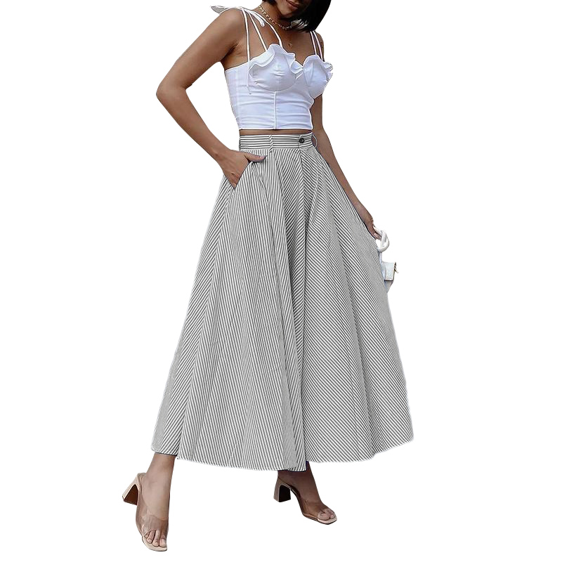 Chân Váy Maxi Celmia Lưng Cao Họa Tiết Sọc Thời Trang Cho Nữ