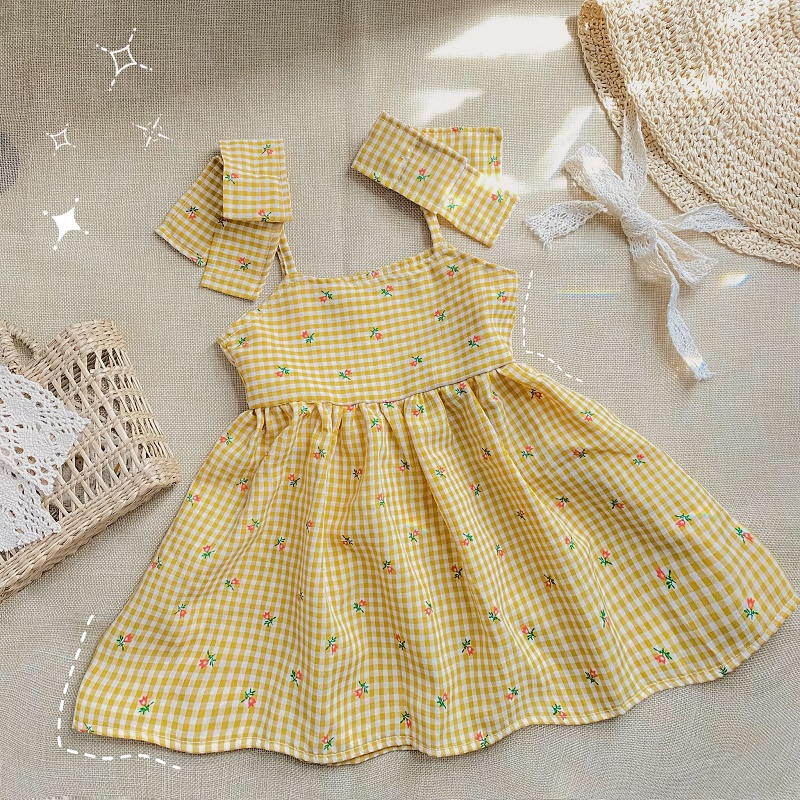 Váy cho bé gái 2 dây caro hoa nhí nơ vai sơ sinh 1 2 3 4 tuổi MINTSCLOSET Mint's Closet - GV0067