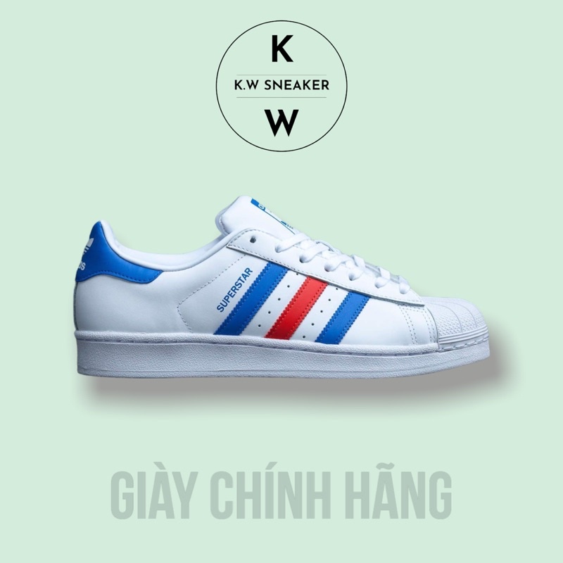(Giày AUTH) Giày Adidas Superstar Blue Red chính hãng, giày Adidas chính hãng