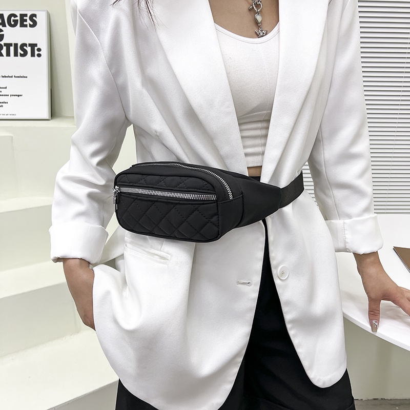 Túi Đeo Chéo Ngực Bằng Nylon Màu Đen Thời Trang Hàn Quốc Mới Cho Nữ