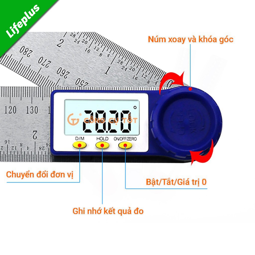 Thước đo góc điện tử 360 độ 200mm chính xác đến 0.3°