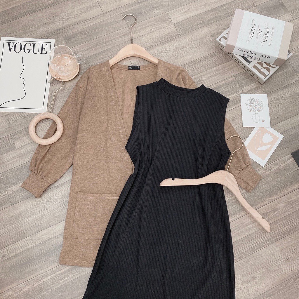 Sét váy 3 lỗ váy xuông 3 lỗ và cadigan-6C0T