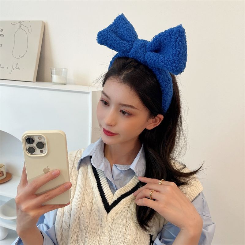 Kẹp Tóc Nơ Lớn Bằng Len Lông Cừu Nhiều Màu Nhập Khẩu Từ Hàn Quốc Dùng Rửa Mặt Vào Mùa Thu