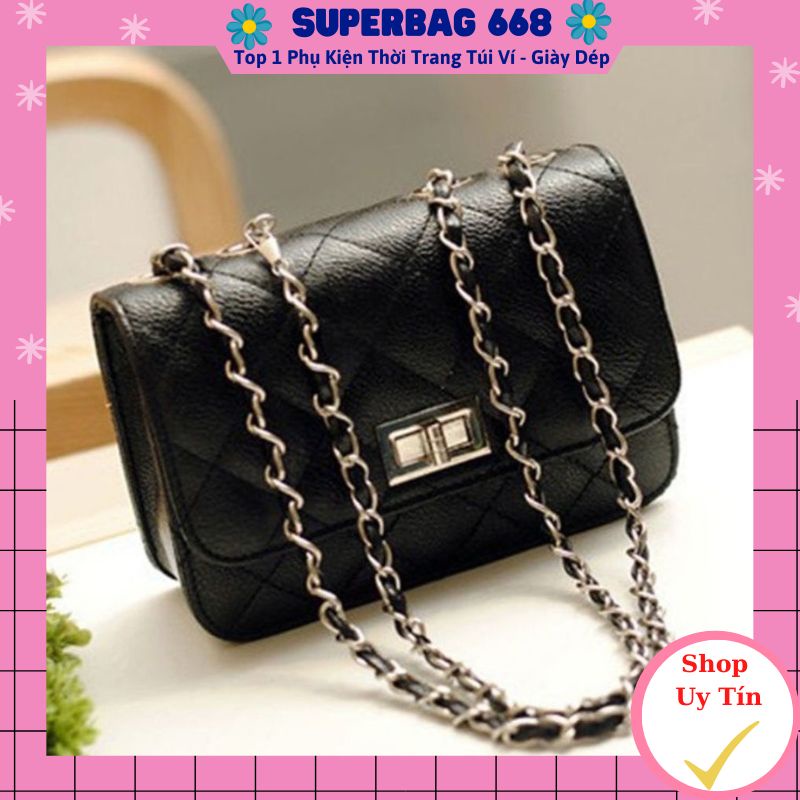 Túi đeo chéo nữ trần chỉ khóa vặn size 18cm Superbag 349