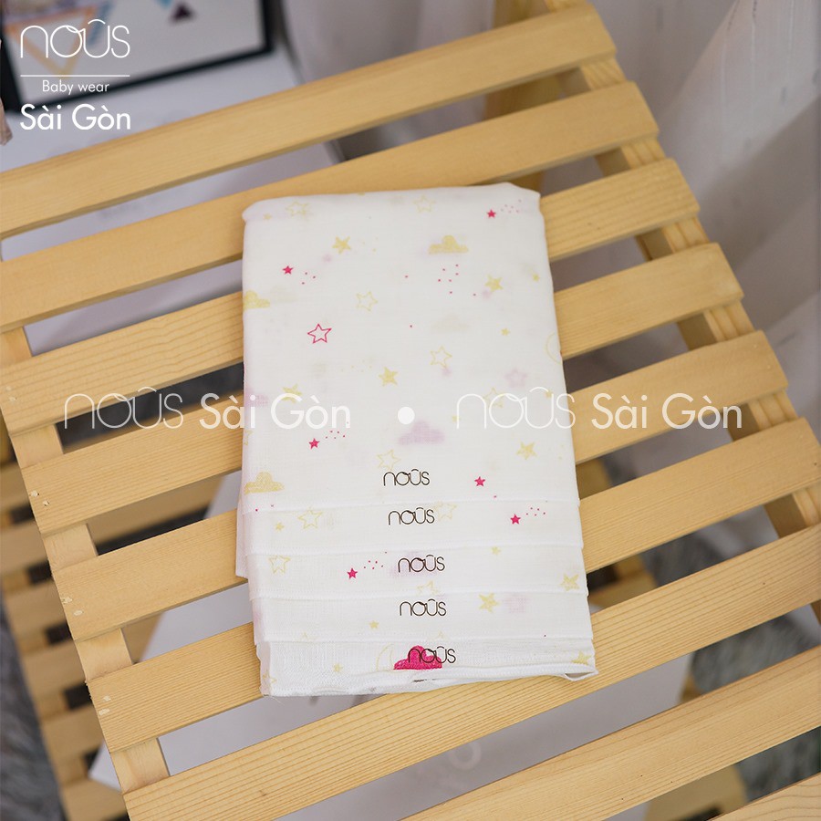 Khăn sữa xô Nous siêu mềm và thấm hút tốt - Nhiều họa tiết - Set 5 Chiếc, Kích Thước 30Cmx30Cm