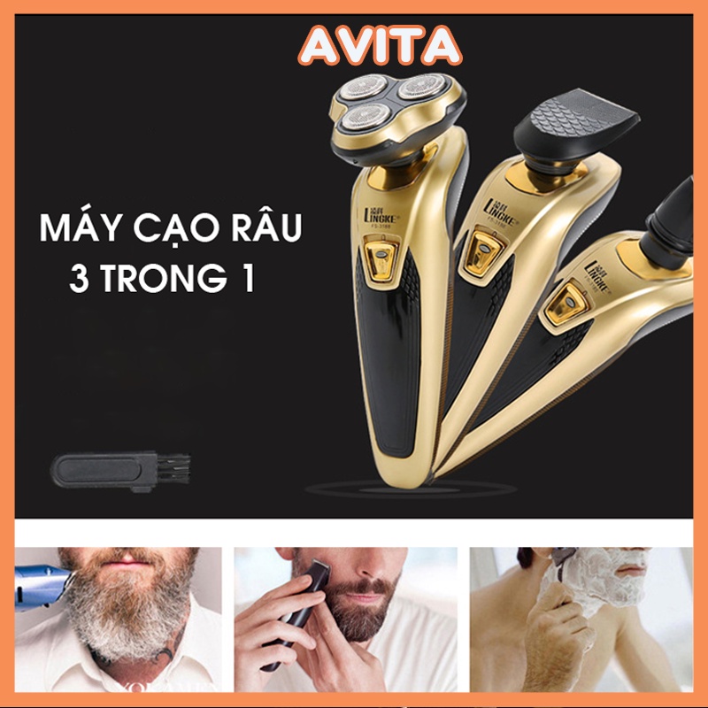 Máy cạo râu đa năng 3 trong 1 cắt tóc, cạo râu, tỉa lông dùng pin có cổng sạc USB - Avita