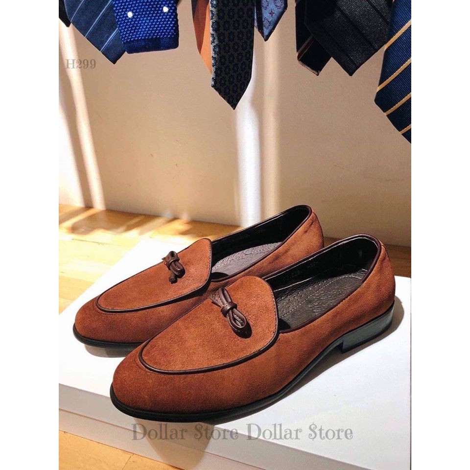 Giày da bò thật LOAFER da lộn đế gỗ thời trsng kiểu dáng đơn giản. thời trang công sở vest cướ H299