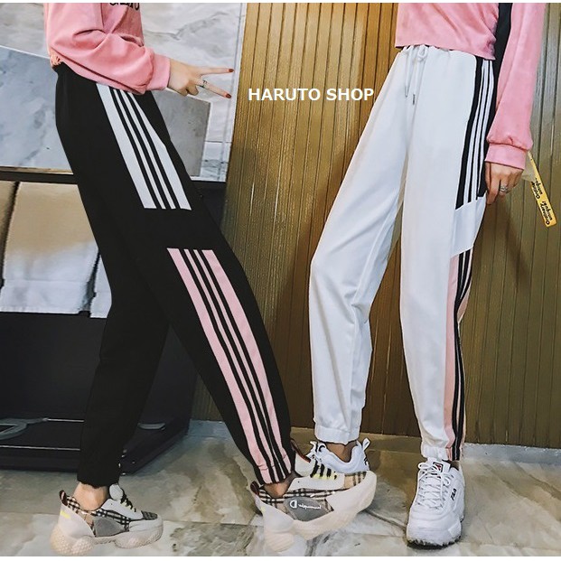 Quần unisex quần jogger nữ nam quần nữ 3 sọc trắng đen | BigBuy360 - bigbuy360.vn
