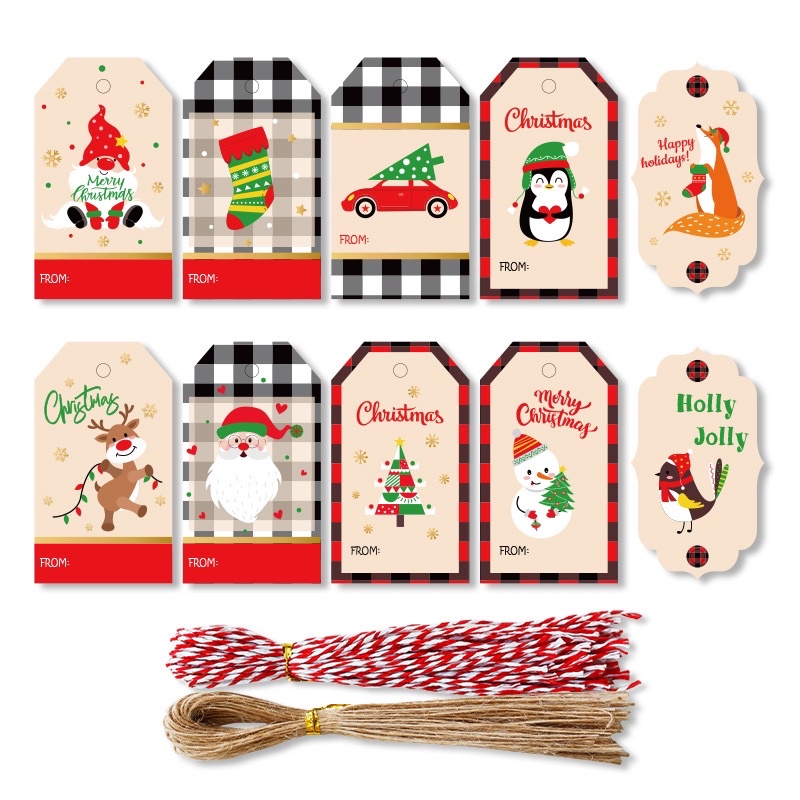 set 10 tag Christmas Gift trang trí Noel, Giáng sinh kèm dây