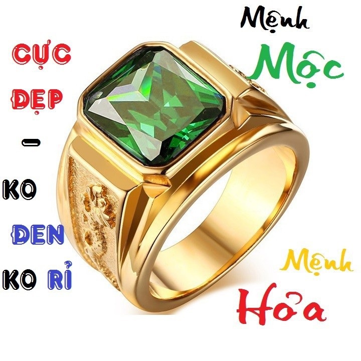 Nhẫn nam chạm rồng 2 bên mặt đá phong thủy, đỏ, đen, xanh