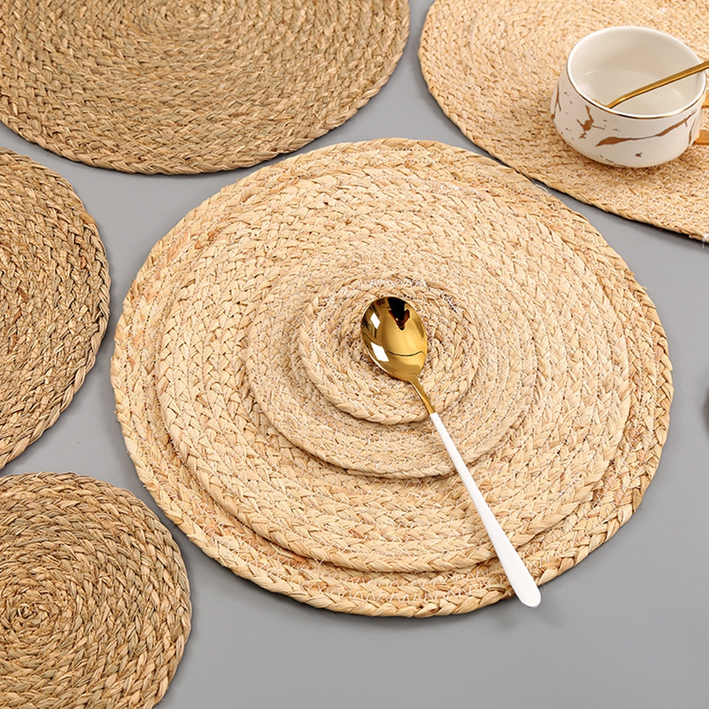 INSTORE Corn Hull Placemat Weave Home Decor Coaster Heat Insulation Kitchen Dinner Round Table Mats Handmade Table Pads