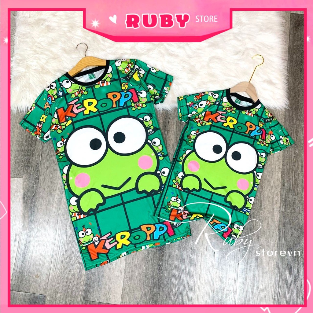 Set thun 3D gia đình mẹ và bé in hình hoạt hình dễ thương Đầm thun phom suông chất thun mềm mát Đầm bộ thun đùi DBRB