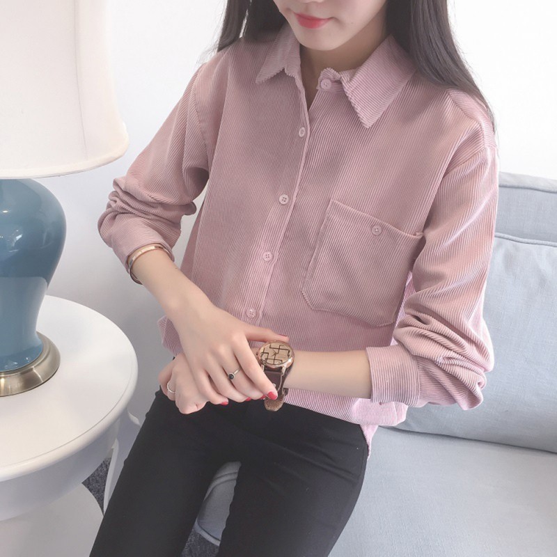 Áo khoác sơ mi tay dài có túi thời trang cho nữ