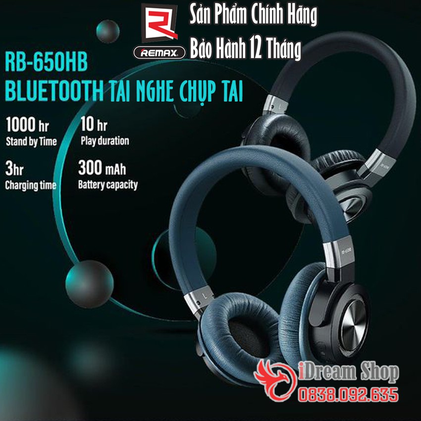 Tai nghe bluetooth headphone chụp tai ko không dây Remax v5.0 cách âm chống ồn sạc pin chính hãng