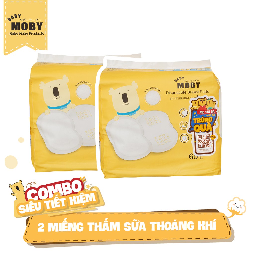 2 Gói miếng thấm sữa Moby thoáng khí (60 miếng/bịch)
