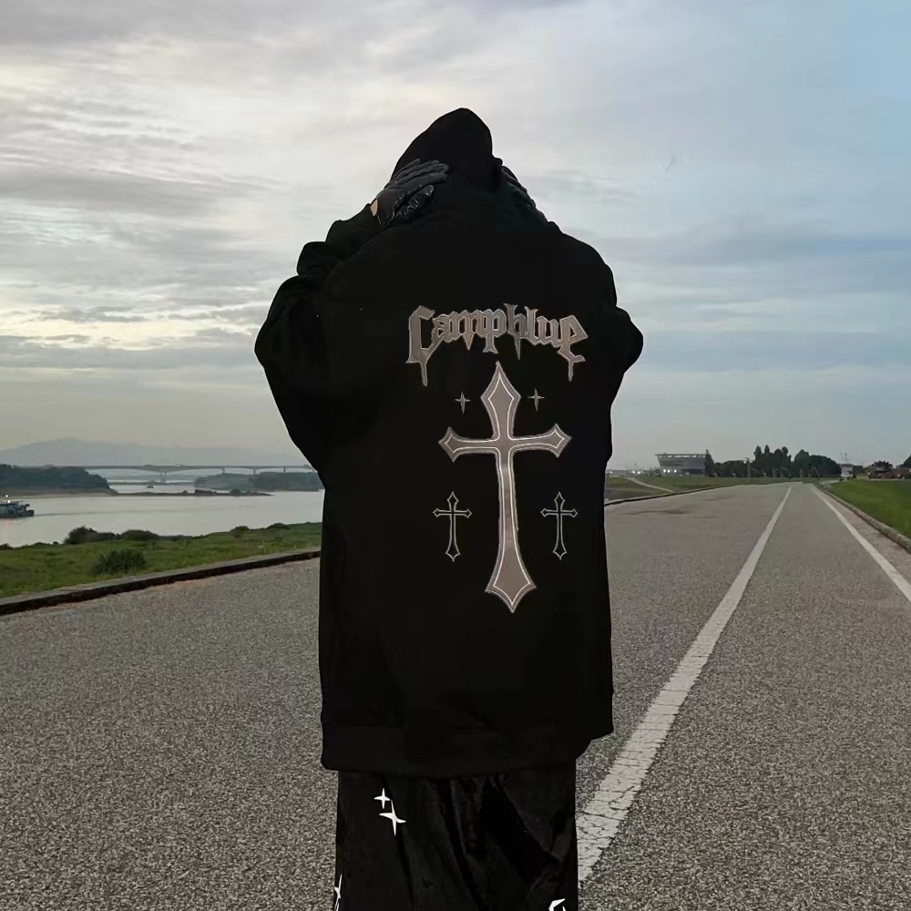ZHELIHANGFEI Áo Hoodie Họa Tiết Hình Thánh Giá Theo Phong Cách Preppy