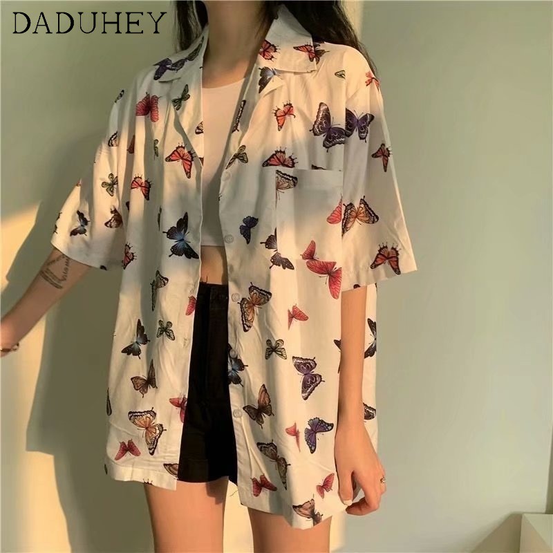 Áo sơ mi mỏng tay ngắn in hình ngọt ngào mùa hè 2022 cho nữ