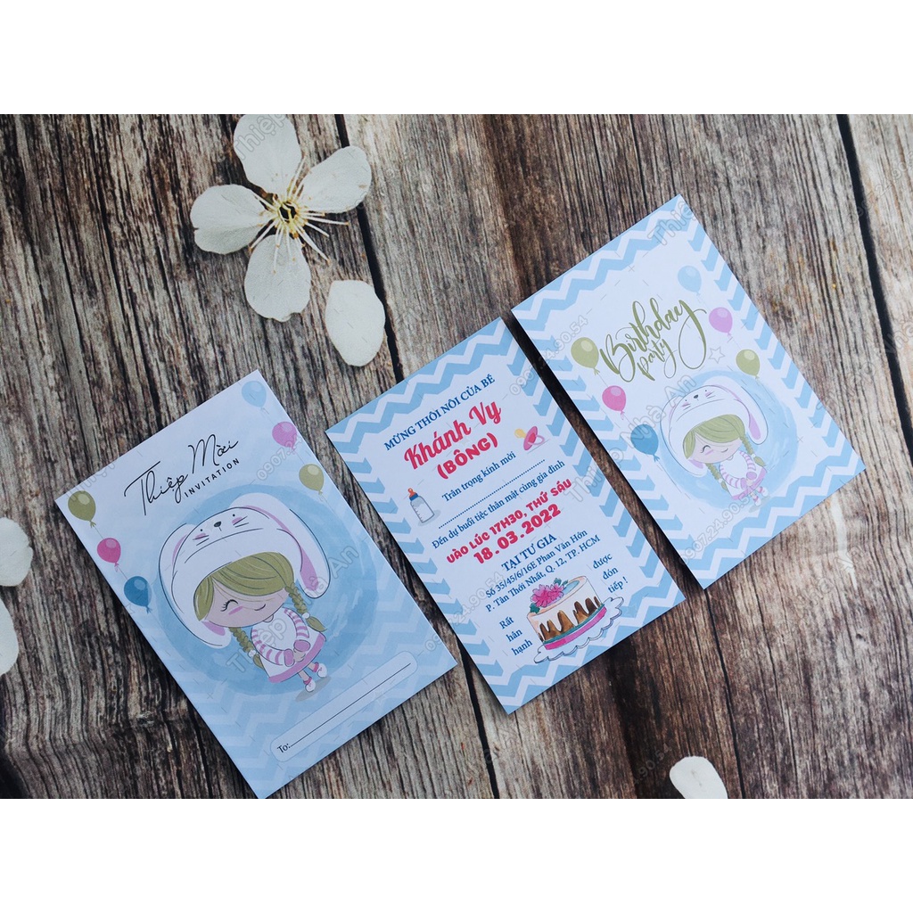 ♥️ Thiệp Mời Sinh Nhật - Thôi Nôi - Đầy Tháng in nội dung hoàn chỉnh dành cho bé gái 2051D ♥️