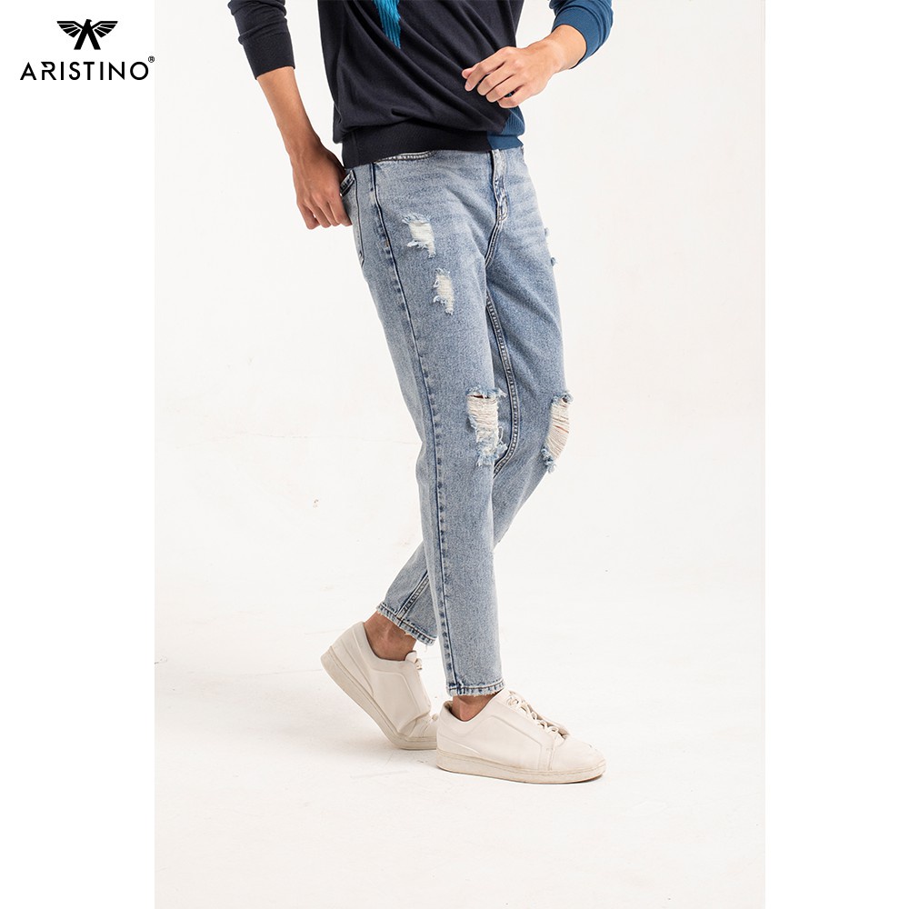 Quần Jeans nam ARISTINO suông rộng dáng casual fit, thiết kế trẻ trung, cotton đứng dáng - AJN00209