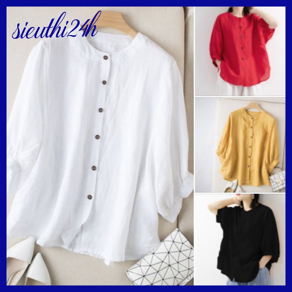 Sơ mi kiểu nữ bigsize cổ tàu Siêu thị 24 giờ, chất liệu mềm mát, form rộng che khuyết điểm SMH.34
