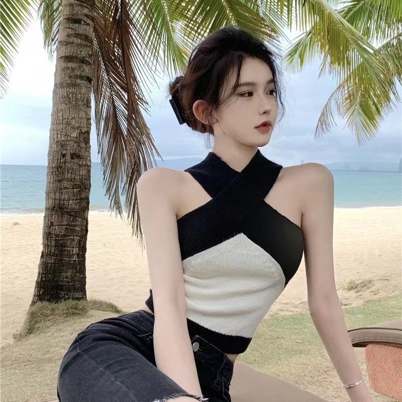 Áo 2 dây đan chéo ngắn phong cách mùa hè cho nữ