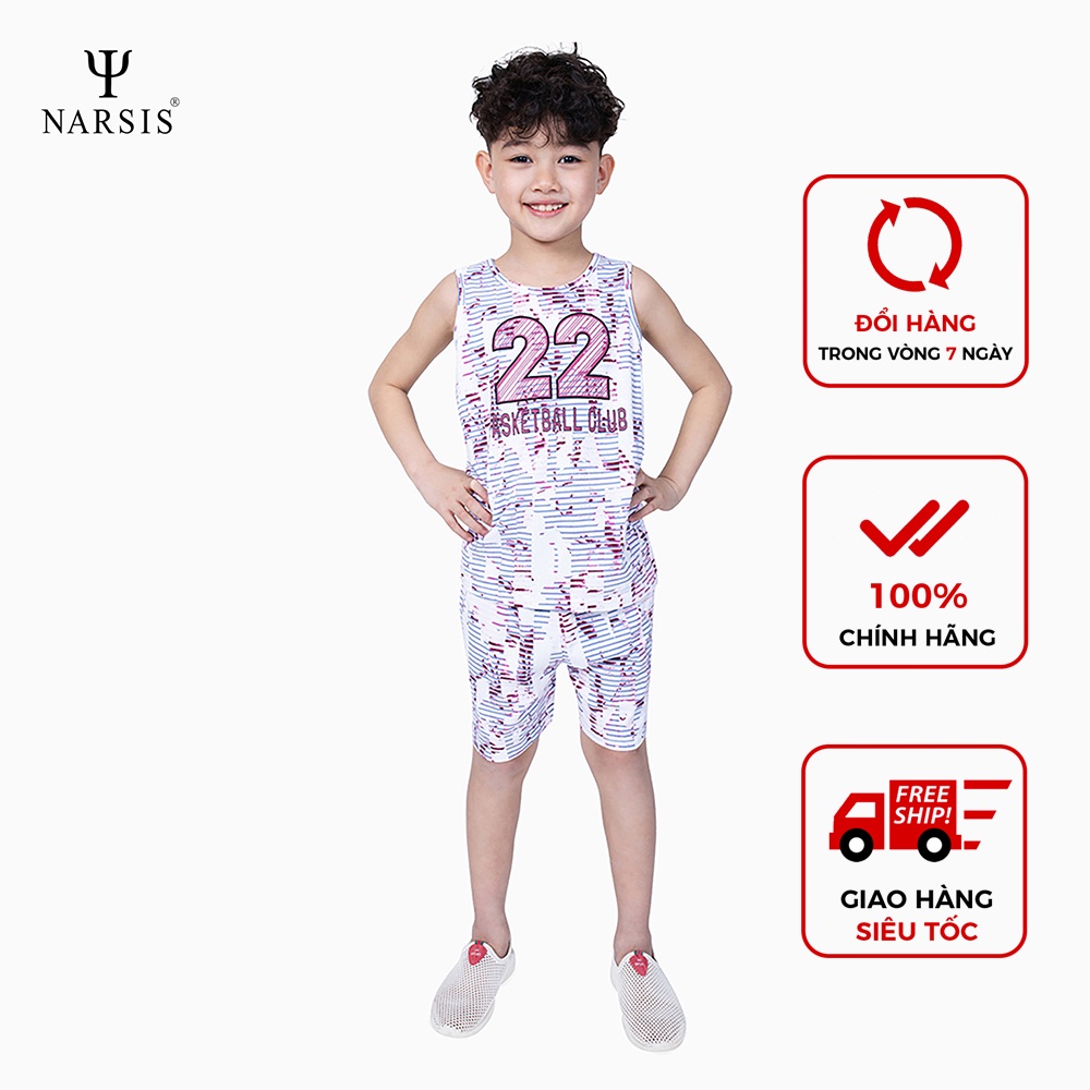 Bộ ba lỗ bé trai Narsis KE0011 kẻ xanh nâu đỏ in số
