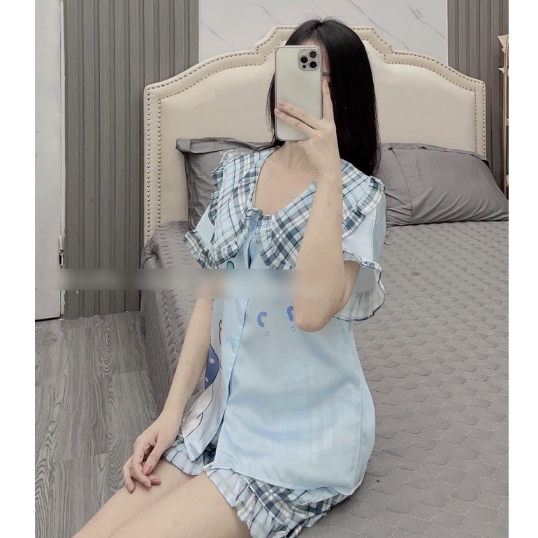 Pijama Lụa LATIN Mẫu hot 2021 Tay Bèo quần ngắn Form dưới 60 kí | BigBuy360 - bigbuy360.vn
