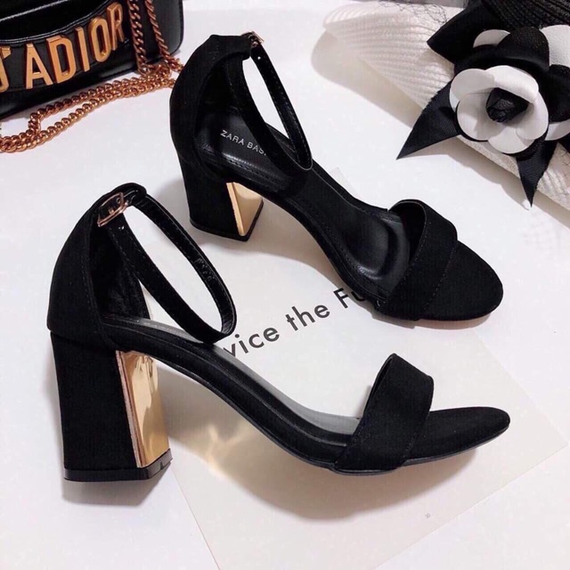 Dép sandal trơn hai dây mảnh da lộn gót 7p siêu hot H11