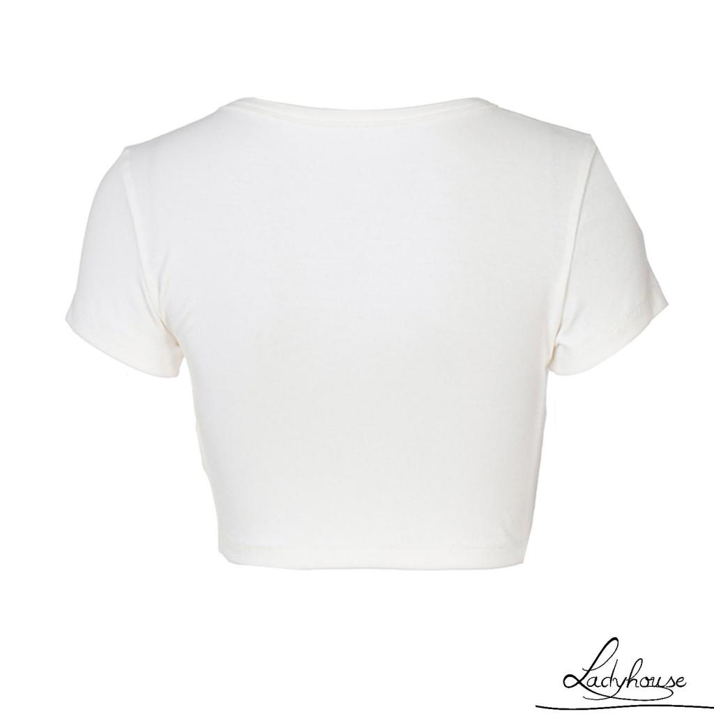 Áo Thun Ngắn Tay Kiểu Cao Bồi Hở Rốn In Chữ Thời Trang Cho Nữ