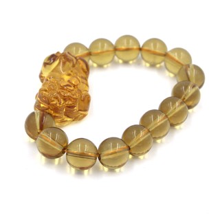 Vòng tay đá phong thủy Tỳ Hưu vàng hổ phách (Size nam)