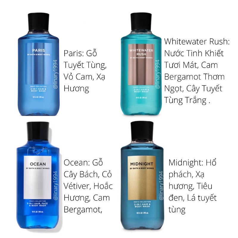 Gel tắm 2 in 1 Bath Body Works mùi nam vừa tắm và gội luôn