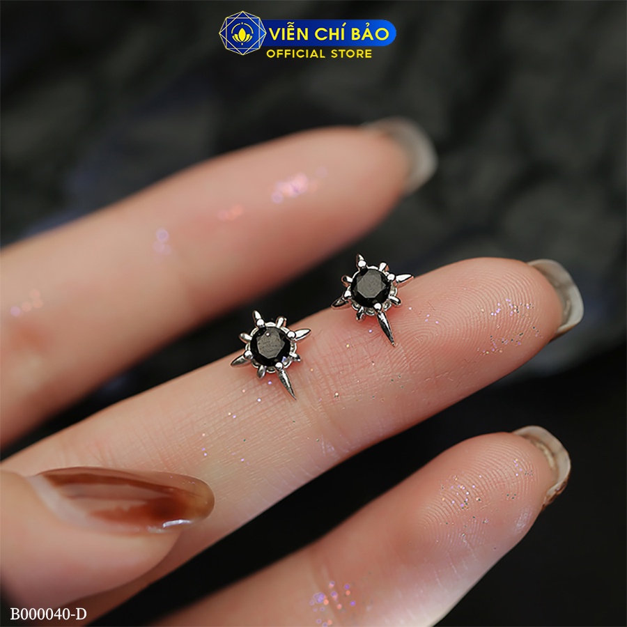 Bông tai bạc nữ sao kim cương 2 màu đen trắng chất liệu bạc 925 thời trang phụ kiện trang sức Viễn Chí Bảo B000040