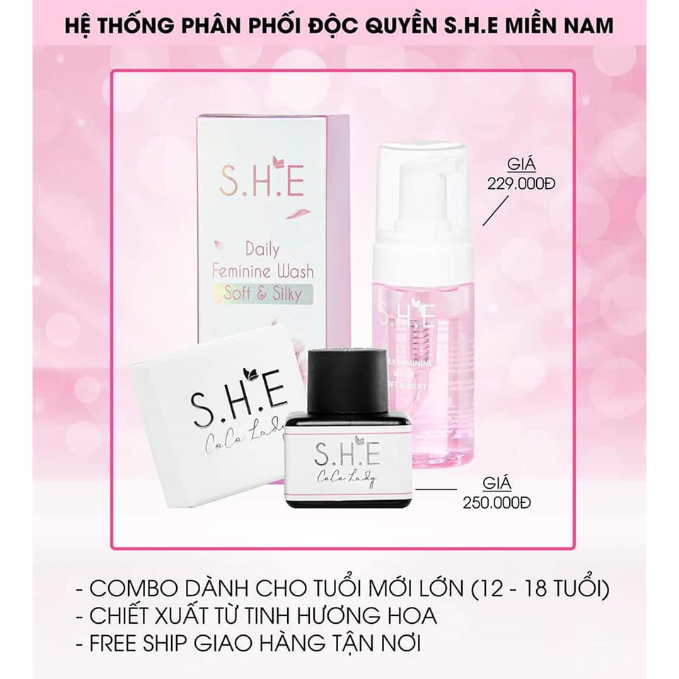 Combo SHE CARE Queenie Skin Bọt Bím Hoa Anh Đào - Tinh Hương Vùng Kín ( S.H.E TRẮNG ) hỗ trộ điều trị viêm ngứa