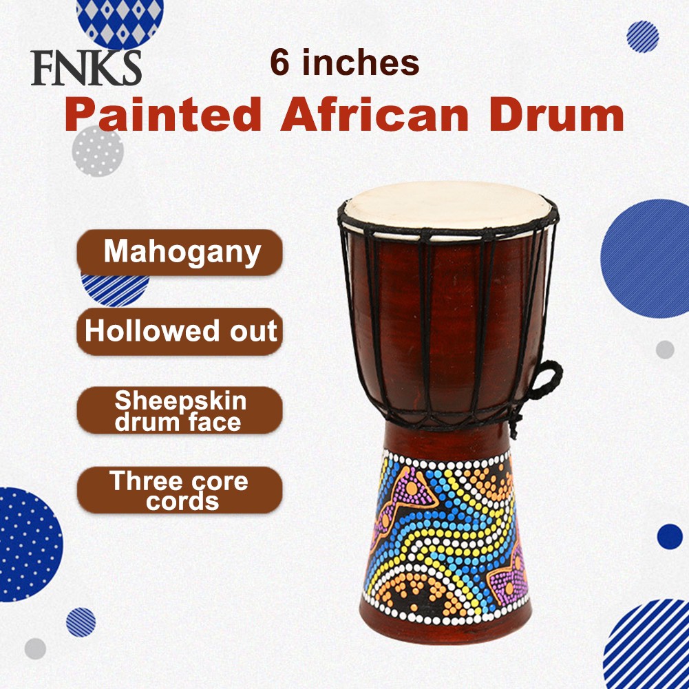 Đồ chơi nhạc cụ trống Djembe đánh tay bằng gỗ kích thước 4/6inch phong cách thổ dân Châu Phi dành cho trẻ em