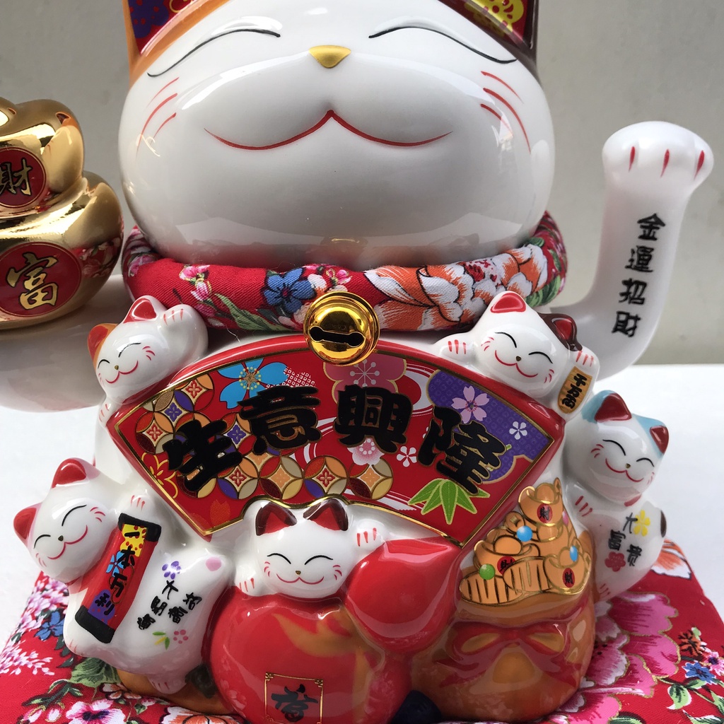Mèo thần tài đại cát đại lợi cao 22cm, mèo thần tài vẫy tay kinh doanh