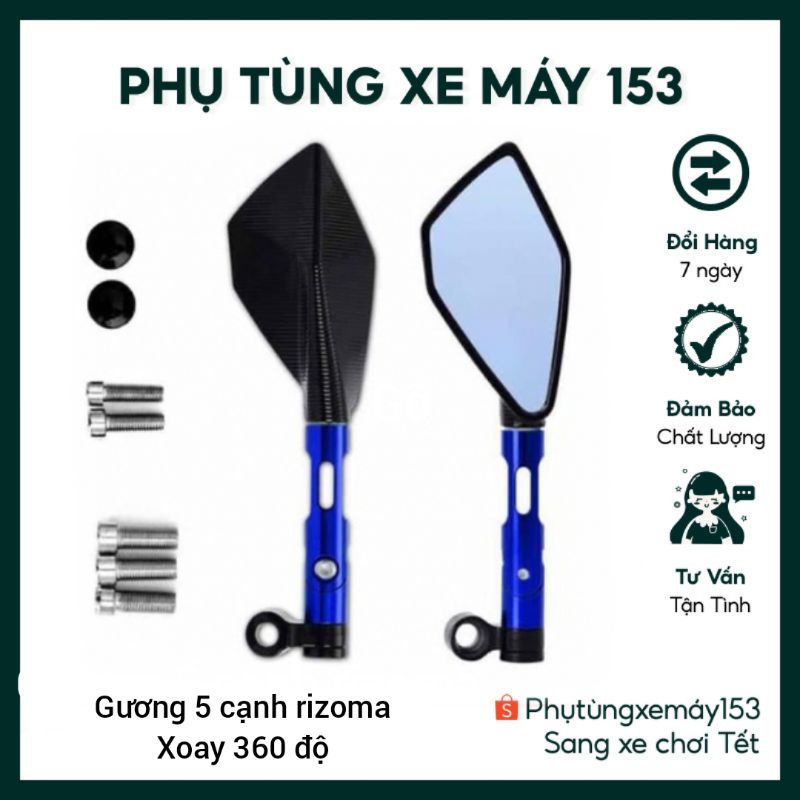 Gương 5 cạnh thời trang lẻ trái cho xe máy Gương Rizoma 5 cạnh thời trang nhiều màu cho xế yêu HÀNG CHUẨN CHẤT LƯỢNG