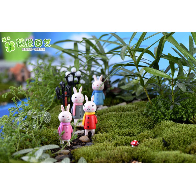 Combo 4 thỏ Line đeo khăn để trang trí tiểu cảnh, bonsai
