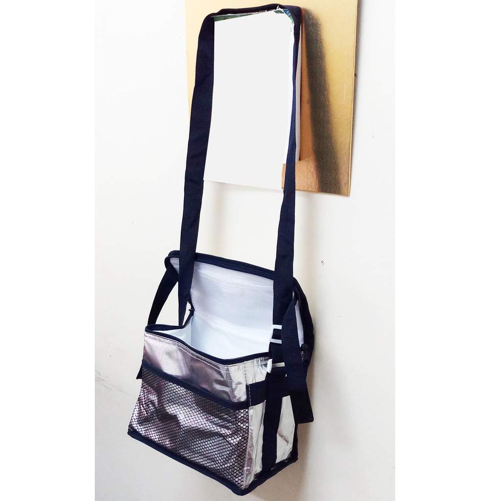 Túi giữ nhiệt, túi giữ lạnh cao cấp hình hộp ngang không thấm nước màu bạc dây đeo 26x15cm cao 20cm TX99