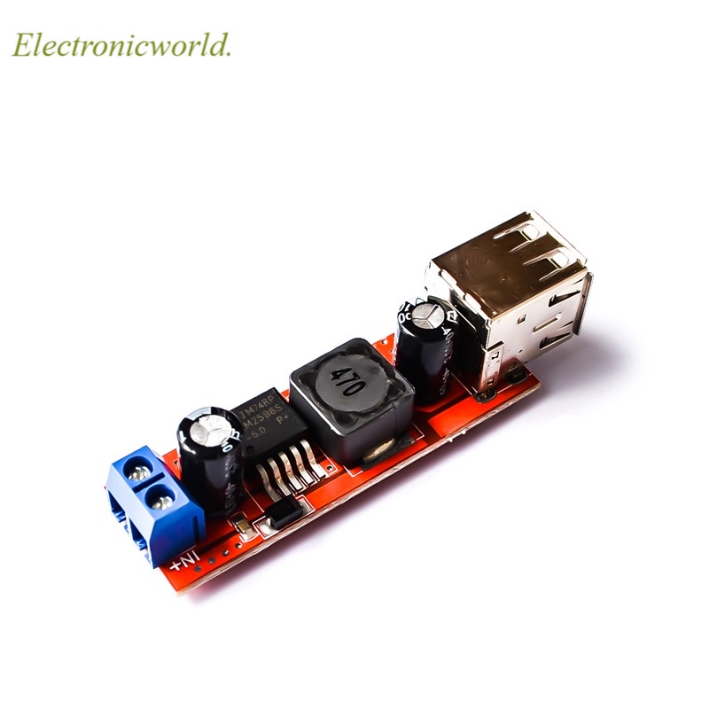 Mô đun hạ áp gồm hai cổng USB DC-DC 9V / 12V / 24V / 36V sang 5V 3A LM2596 dành cho xe hơi