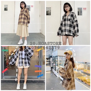 SƠ MI KẺ CARO TÚI LỆCH 4 MÀU ĐEN NÂU ULZZANG HOT