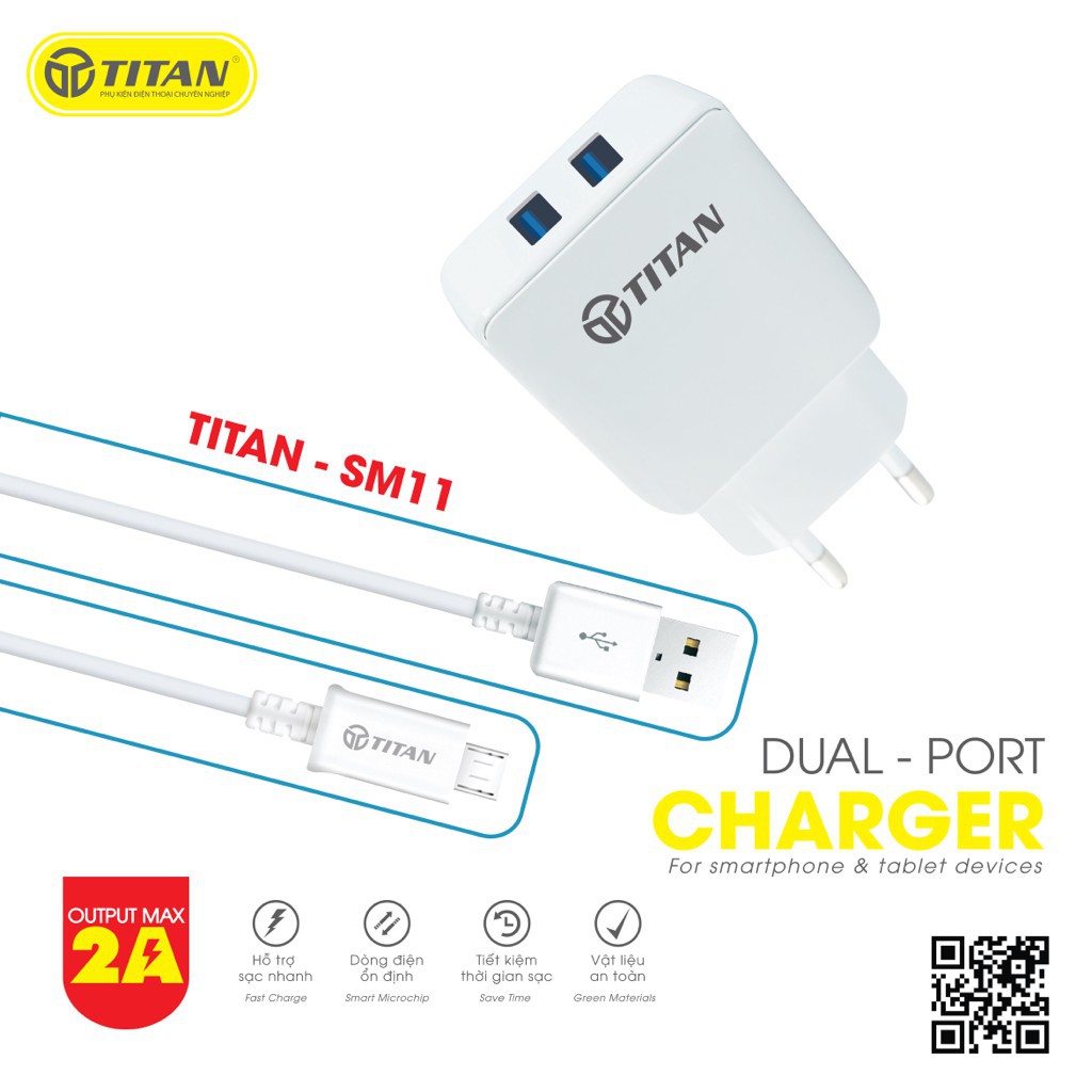 Combo sạc nhanh 2 cổng chân micro TITAN - SM11